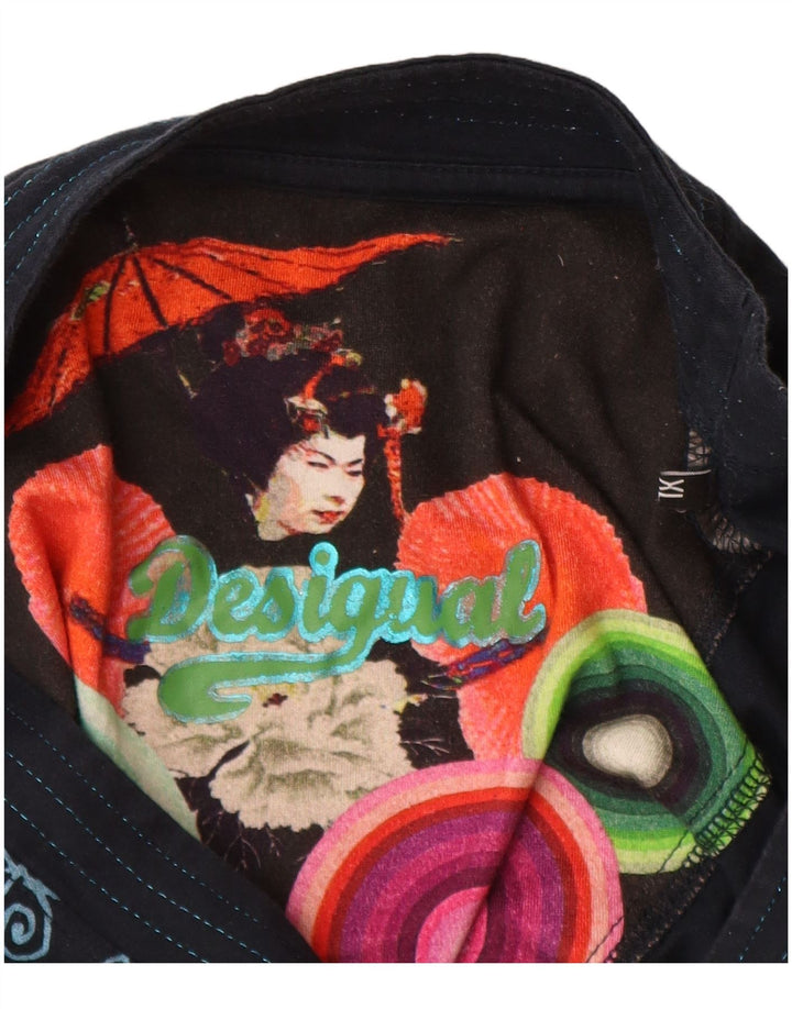 Desigual Mujer Gráfico Top Manga Larga UK 18 XL Azul Marino Patchwork