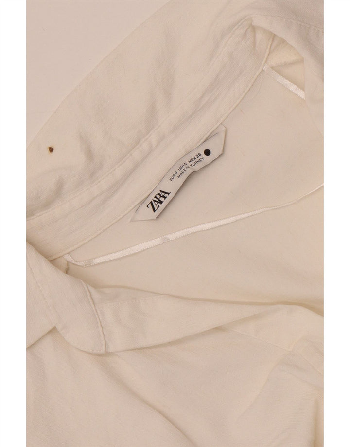 Zara Mujer Crop Shirt Blusa UK 10 Small Blanco