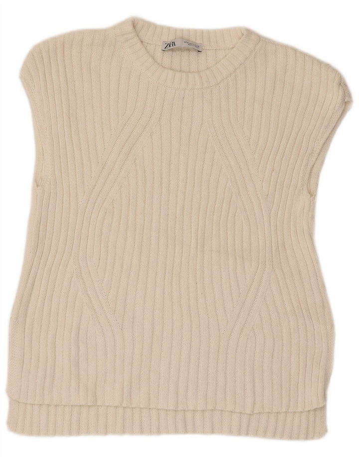 Zara Mujer Chaleco Tank Top UK 12 Medium Blanco Algodón