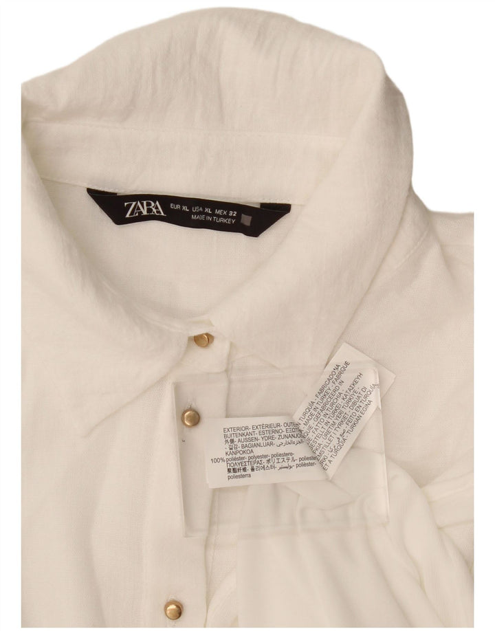 Zara Mujer Vestido Acampanado ES 40 XL Poliéster Blanco