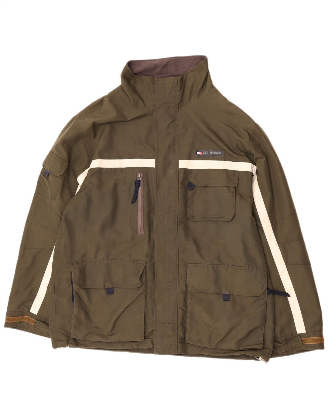 Tommy Hilfiger Chaqueta utilitaria para hombre UK 40 Large Caqui Colorblock Poliéster