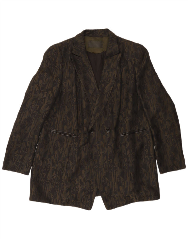 Vintage mujer patrón abstracto Blazer chaqueta Reino Unido 20 2XL camuflaje negro