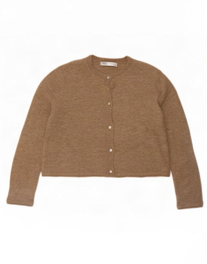 Zara Mujer Crop Suéter Cárdigan Extragrande UK 10 Small Beige Poliamida