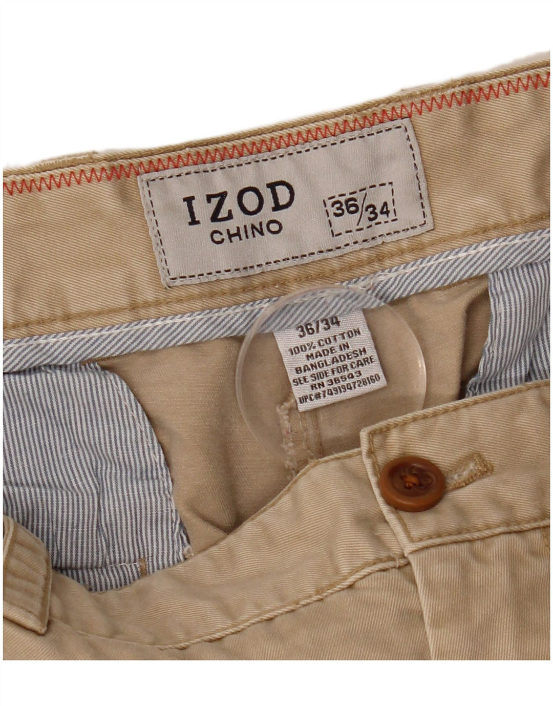 IZOD Pantalón chino recto para hombre W36 L34 Algodón beige