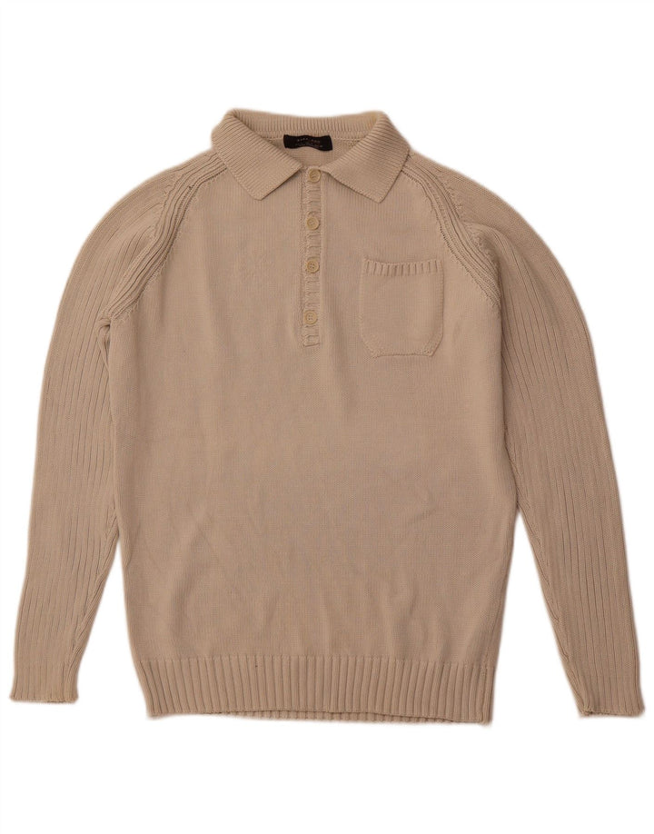 ZARA Hombre Jersey Cuello Polo Jersey XL Algodón Beige