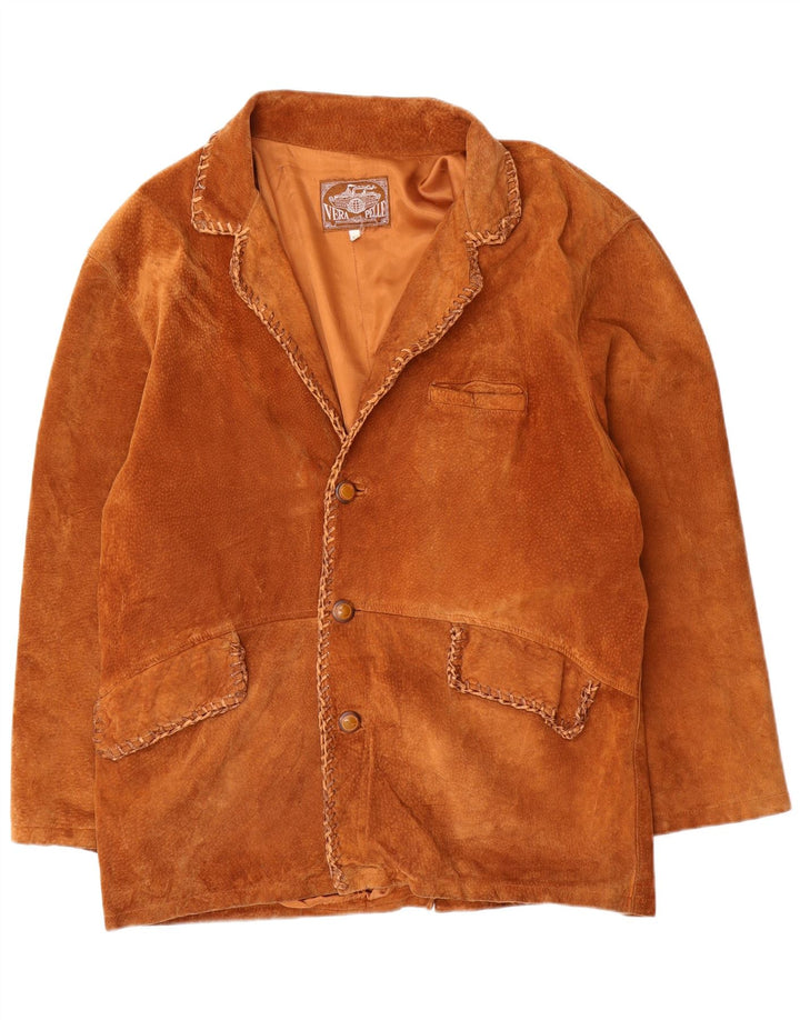 Vintage hombres ante chaqueta Reino Unido 42 XL cuero marrón
