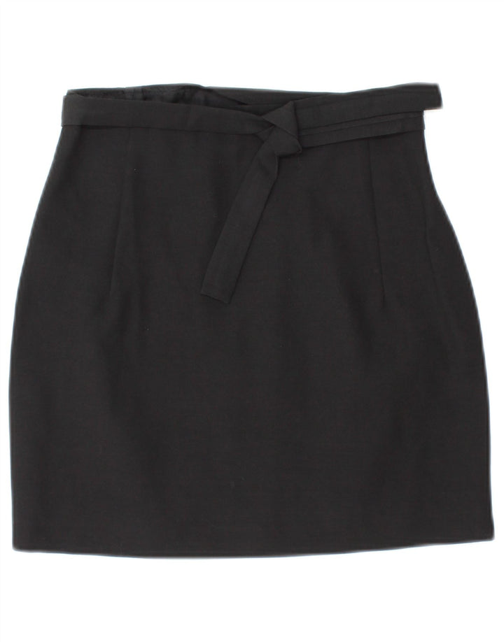 VINTAGE Mini falda cruzada para mujer IT 42 Mediana W26 Lana negra