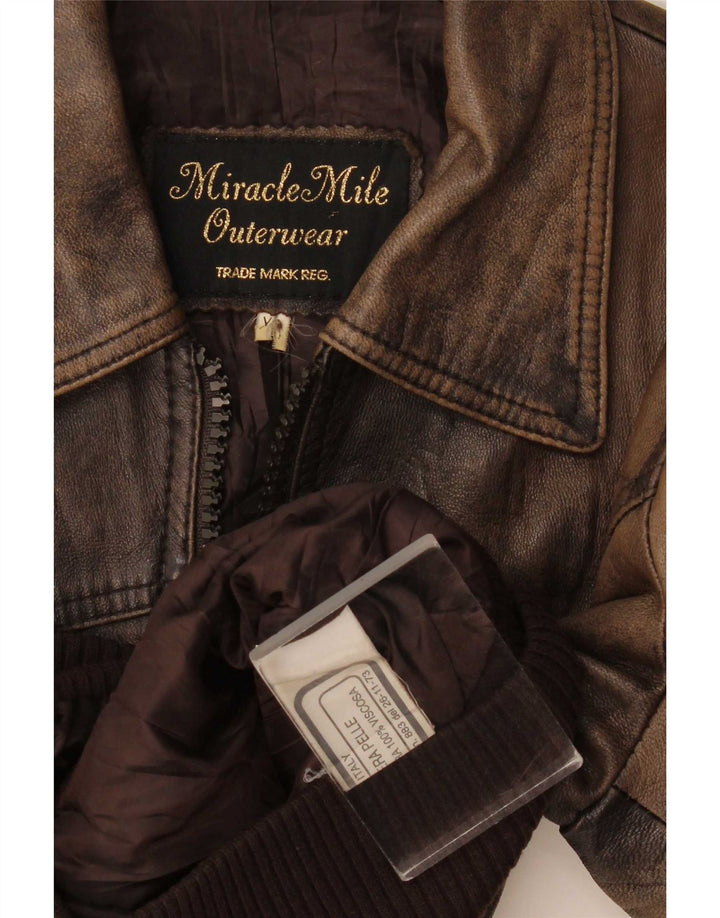 Vintage mujer chaqueta de cuero Reino Unido 6 XS marrón