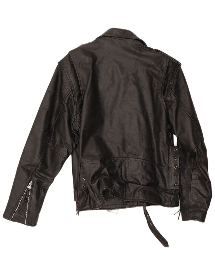 Vintage hombres cuero biker chaqueta IT 46 pequeño negro