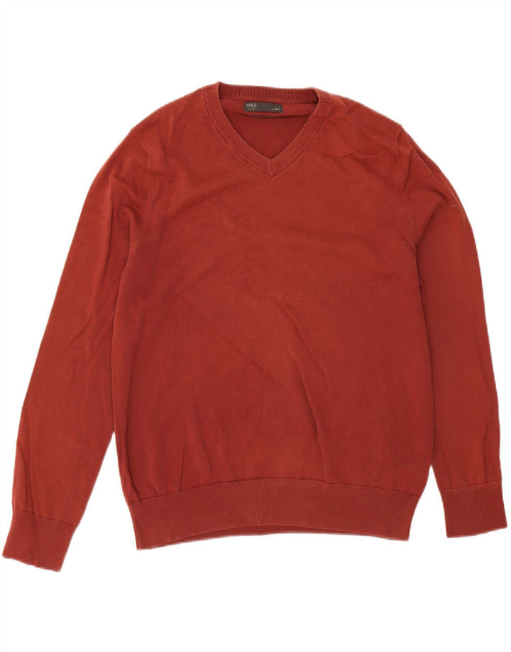 Marks & Spencer Jersey con cuello en V para hombre, talla grande, algodón granate