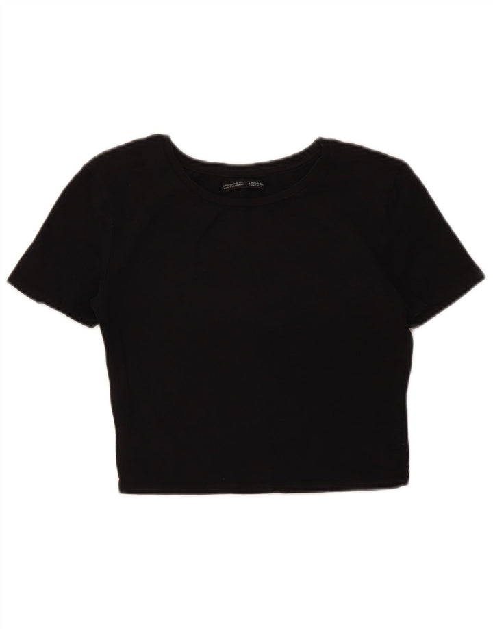 Zara Mujer Crop Camiseta Top UK 8 Small Negro