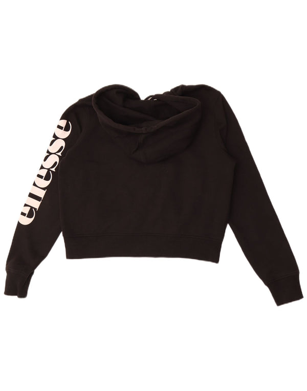 Ellesse Crop Graphic Zip Sudadera con capucha para mujer UK 10 Small Algodón negro