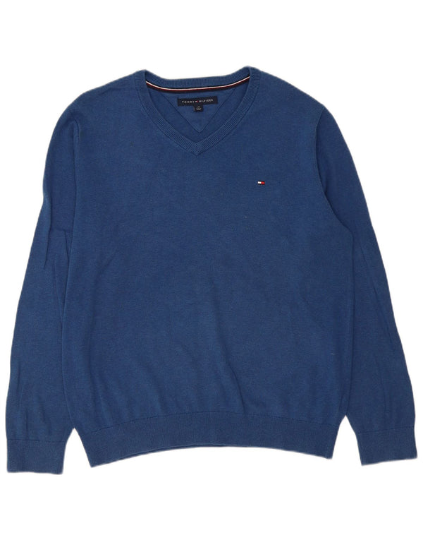 Tommy Hilfiger Jersey con Cuello en V para Hombre Jersey Grande de algodón Azul