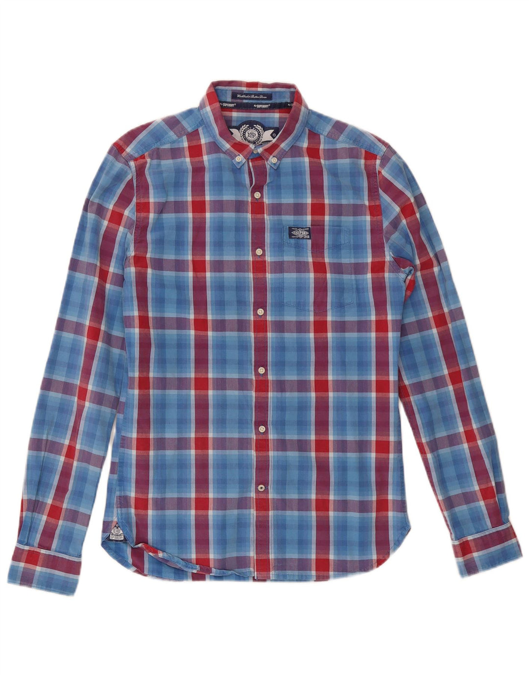 Camisa Superdry Hombre De Algodón A Cuadros Azul Pequeño