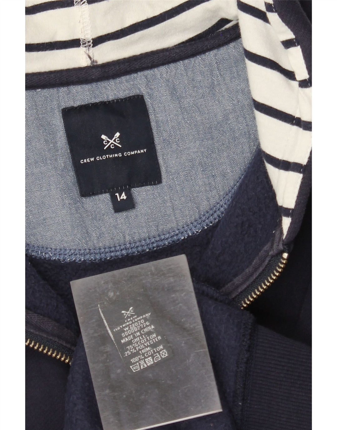 CREW CLOTHING Suéter con capucha y cremallera para mujer UK 40 Grande Algodón azul marino