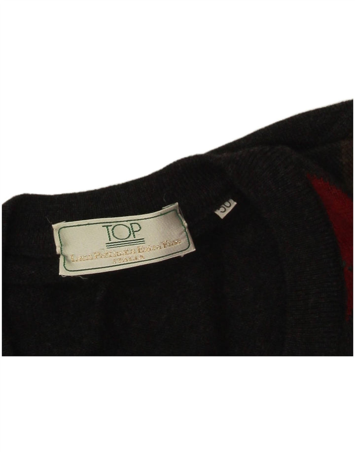 Vintage hombres V-cuello jumper suéter IT 50 gris medio Argyle/Diamond