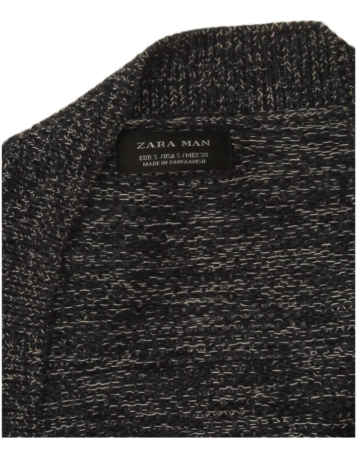 Zara Hombre Jersey Cárdigan Small Algodón Moteado Gris