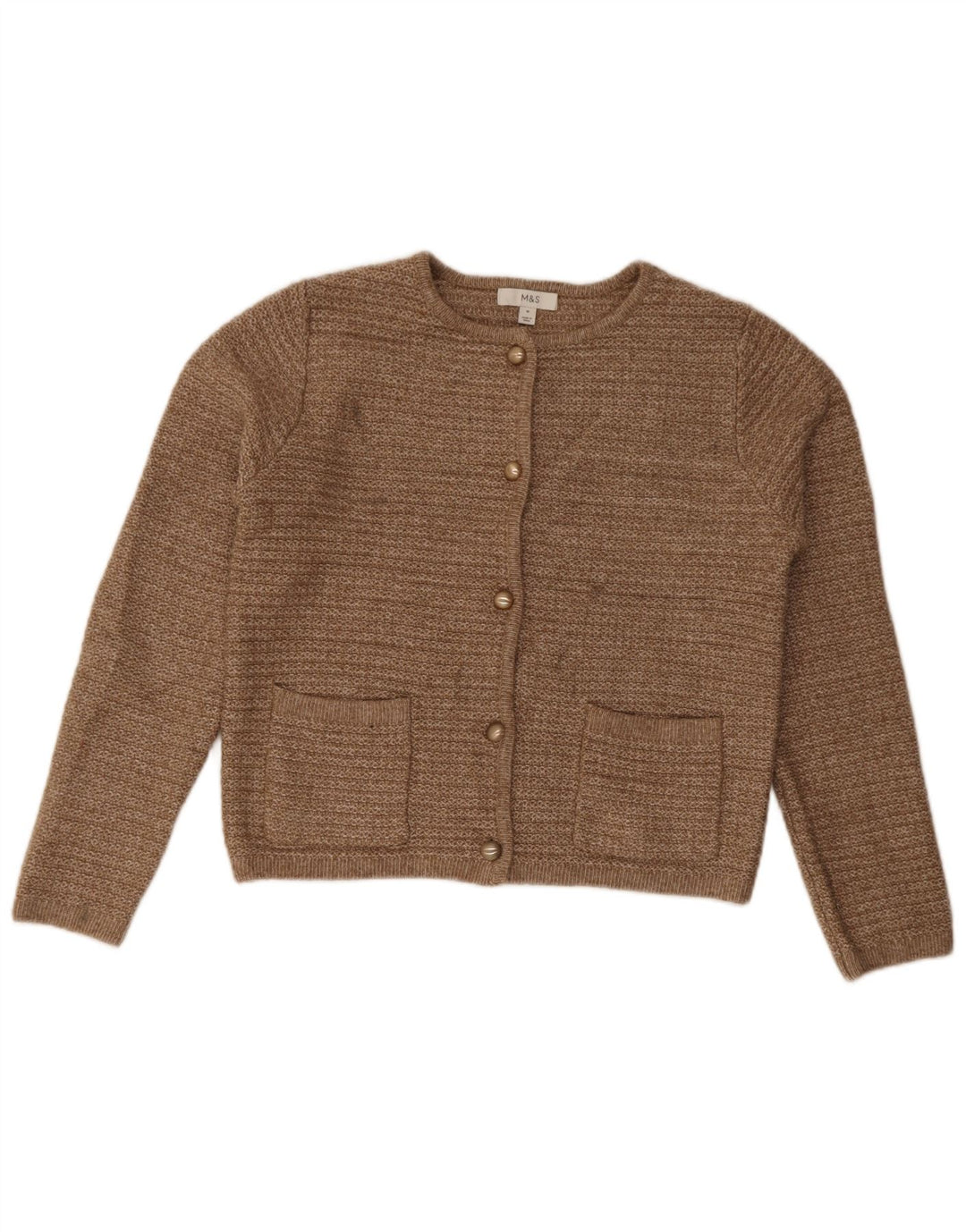 Marks & Spencer Suéter tipo cárdigan corto para mujer UK 44 Poliéster marrón medio
