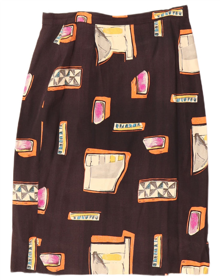 Falda recta vintage para mujer W30 marrón medio geométrico