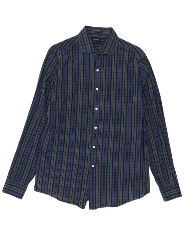 Tommy Hilfiger Camisa Slim Fit para hombre Talla 15 1/2 Algodón a cuadros azul mediano
