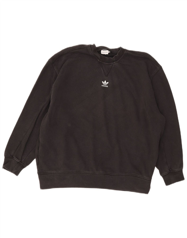 Adidas Sudadera de gran tamaño con gráfico para mujer UK 12 Medium Black Cotton