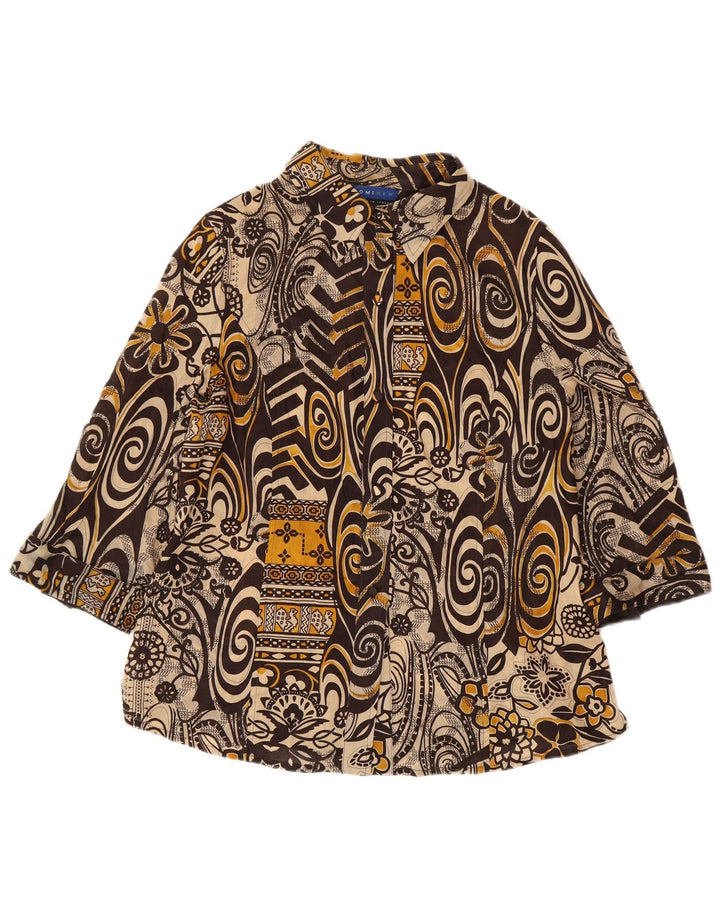 DOMINEW Blusa de manga 3/4 para mujer IT 50 XL Algodón floral marrón