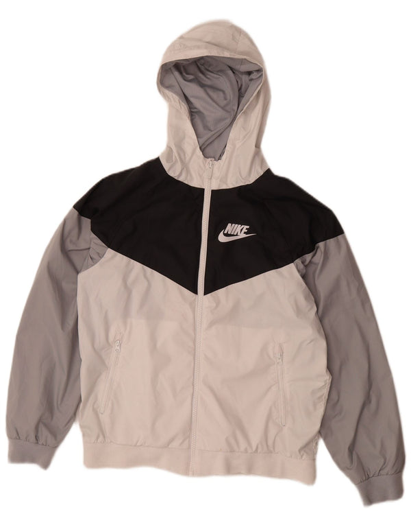 Nike Chaqueta impermeable con capucha para niños 12-13 años Grande Blanco Colorblock Poliéster