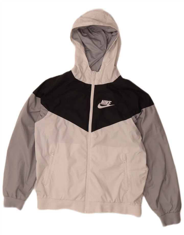 Nike Chaqueta impermeable con capucha para niños 12-13 años Grande Blanco Colorblock Poliéster
