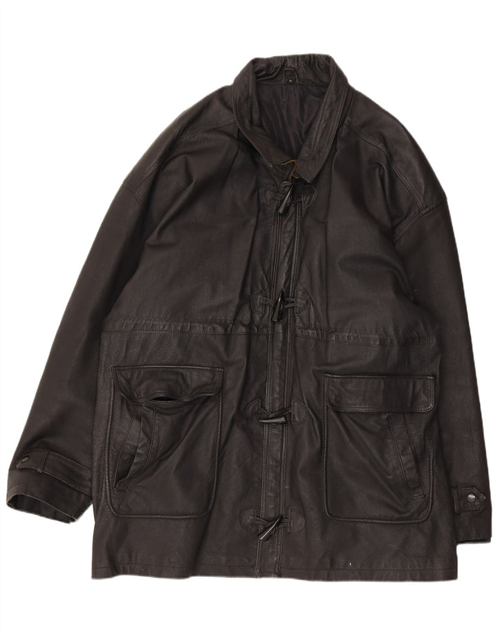 Vintage hombres Duffle chaqueta de cuero Reino Unido 42 XL cuero negro