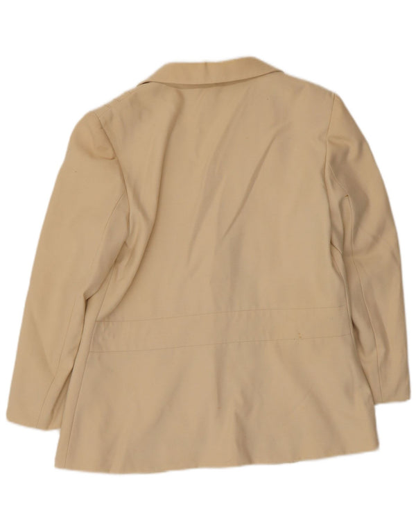 Vintage mujer chaqueta blazer de doble pecho IT 46 poliéster beige grande