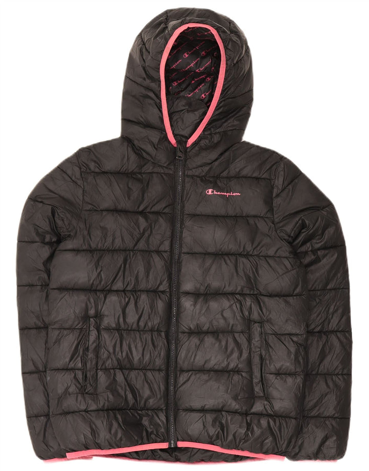 Champion Chaqueta acolchada con capucha para niña 13-14 años XL Negro Poliéster