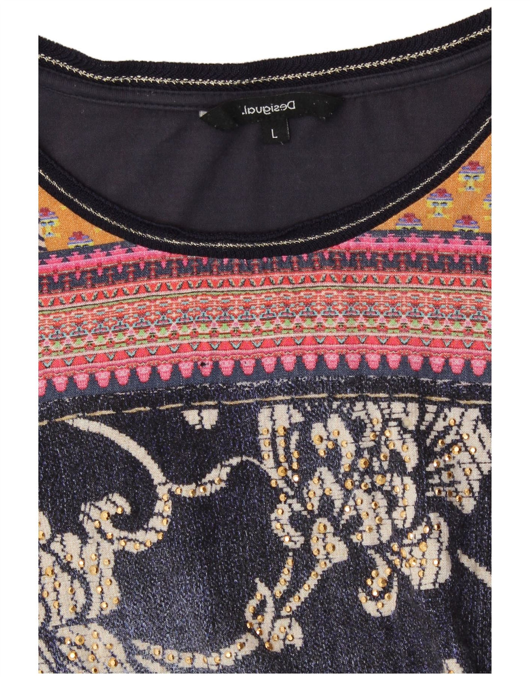 DESIGUAL Top gráfico para mujer manga 3/4 UK 44 grande gris floral