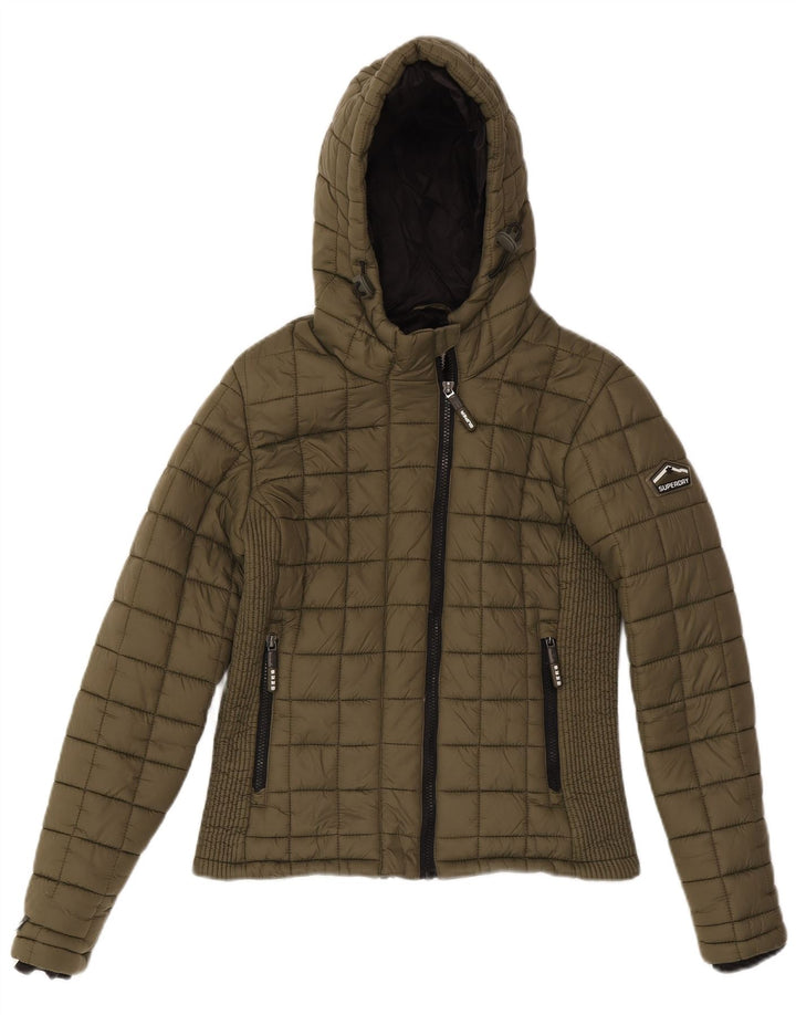 Superdry Mujer Chaqueta Acolchada Con Capucha UK 40 Small Caqui Nylon