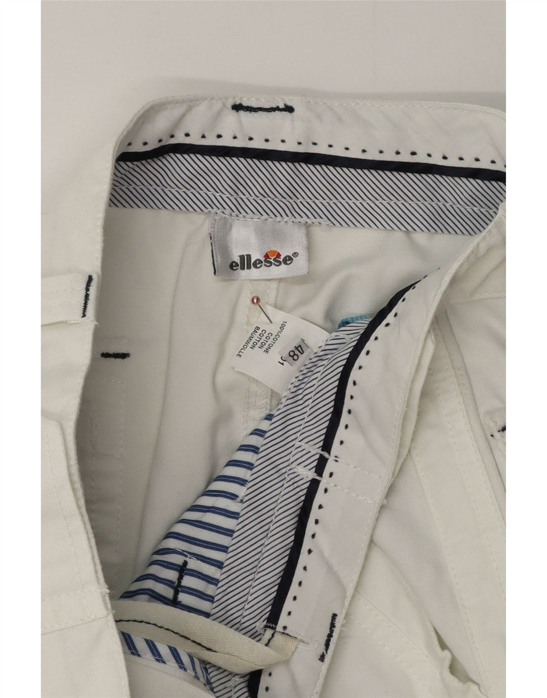 ELLESSE Pantalones cortos chinos para hombre IT 48 Medium W32 Algodón blanco