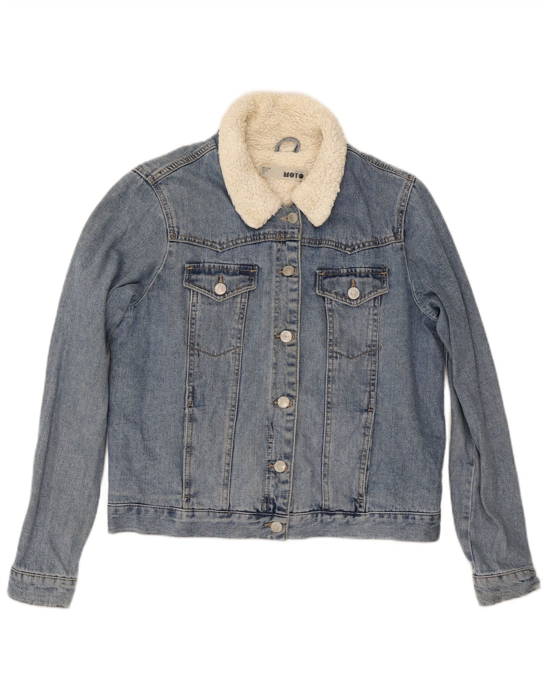 Topshop Chaqueta vaquera Sherpa para mujer Reino Unido 12 Algodón azul medio