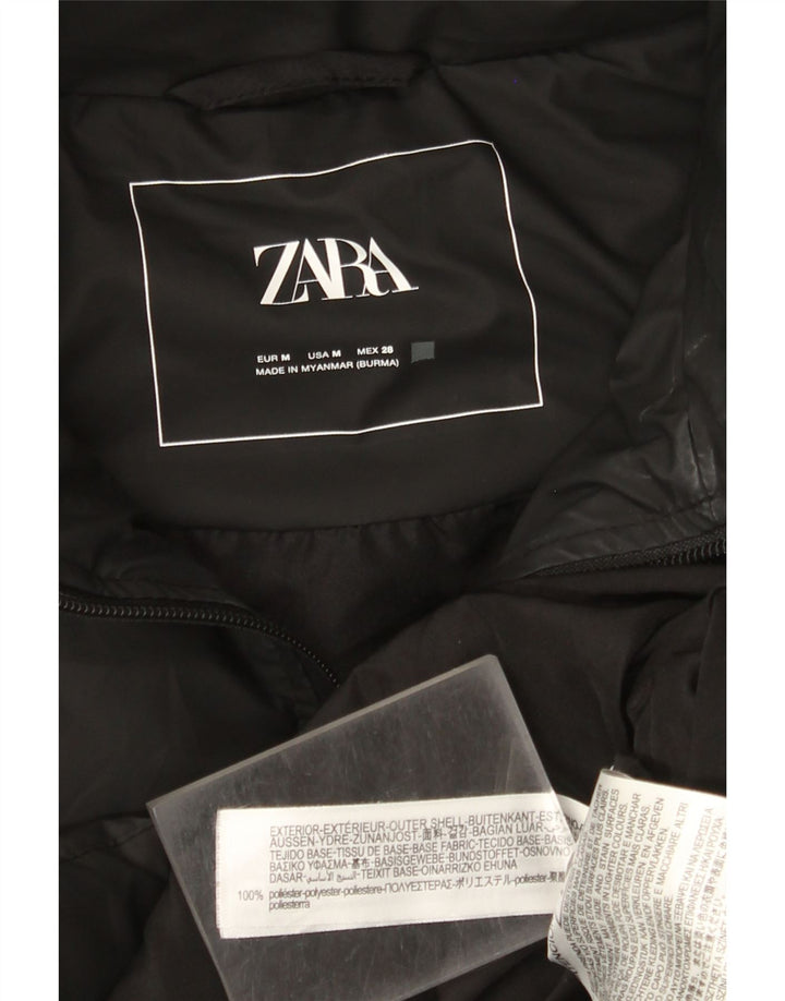 Zara Mujer Abrigo Acolchado Sin Mangas Con Capucha UK 44 Medio Negro Poliéster