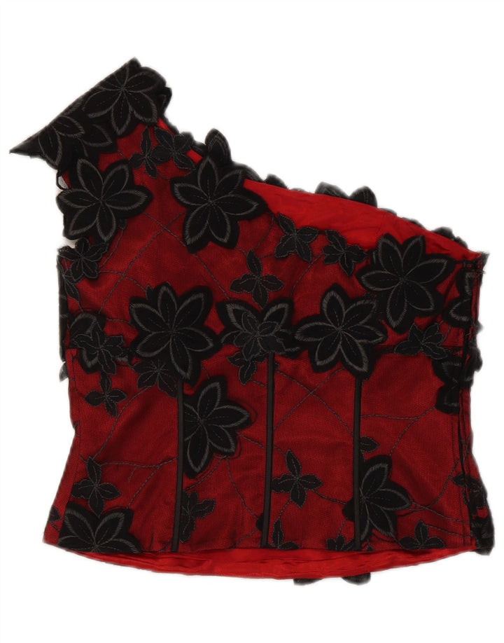 Arruba Top corto con un hombro para mujer UK 8 Pequeño Poliéster floral rojo