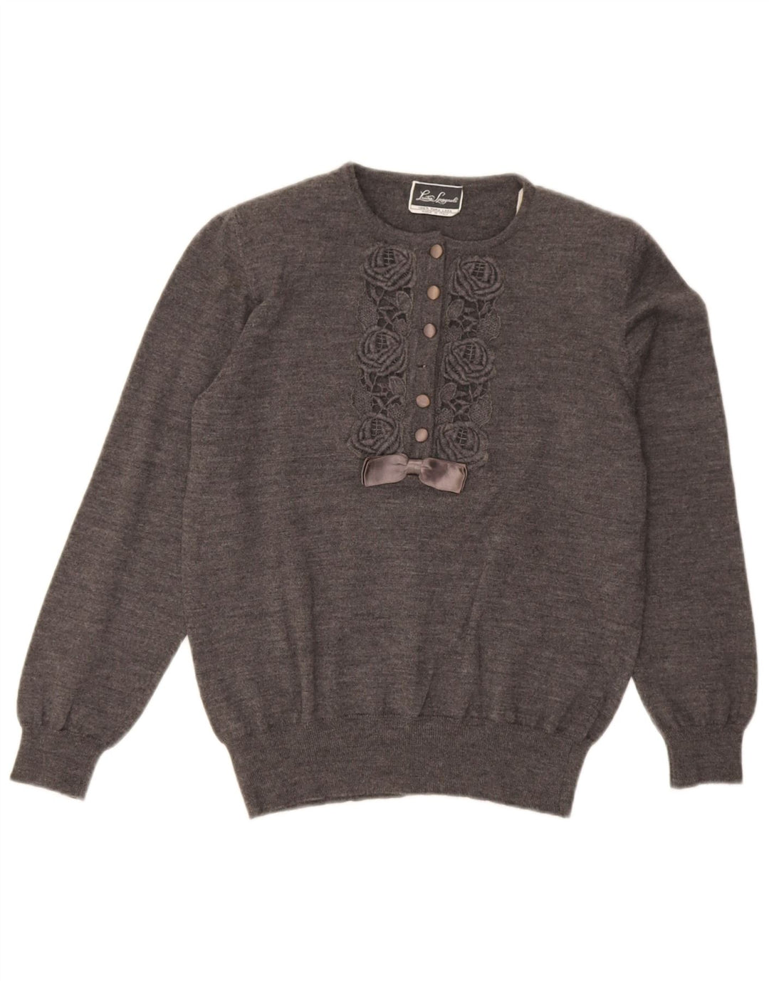 Luisa Spagnoli Suéter tipo jersey con cuello y botones para mujer Reino Unido 44 Gris medio Floral