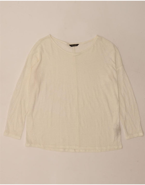 Massimo Dutti Top Mujer Manga Larga UK 46 Large Lino Blanco Roto