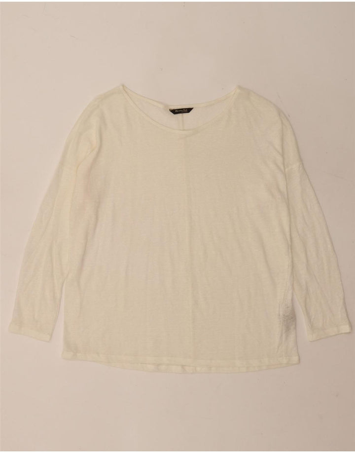 Massimo Dutti Top Mujer Manga Larga UK 46 Large Lino Blanco Roto