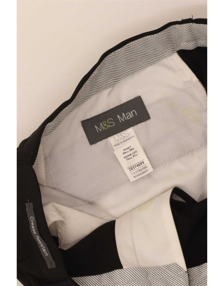 Marks & Spencer Pantalón de traje con pinzas para hombre W34 L31 Poliéster negro