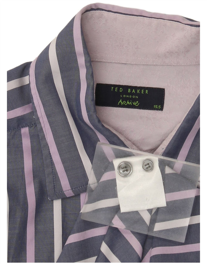 Ted Baker - Camisa formal para hombre, talla 15 1/2, algodón a rayas, color morado mediano