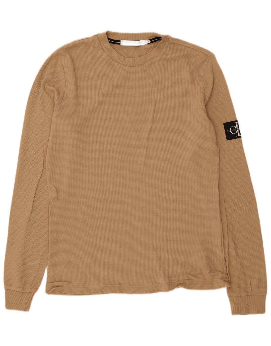 CALVIN KLEIN JEANS Mens Top Long Sleeve Small Beige Cotton