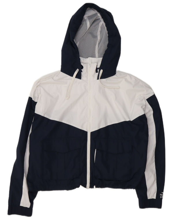 Hollister Chaqueta impermeable extragrande para mujer UK 44 Mediana Azul marino Colorblock