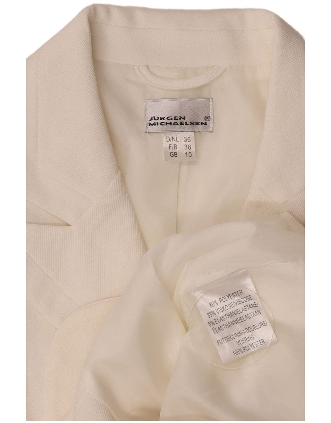 Jurgen Michaelsen Womens 3 Button Blazer Jacket UK 10 Small White Polyester