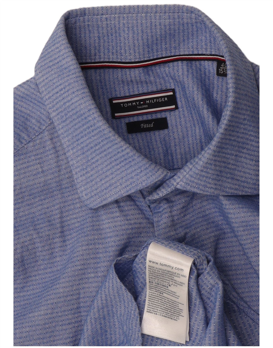 Tommy Hilfiger Camisa para hombre Talla 40 15 3/4 Algodón geométrico azul medio