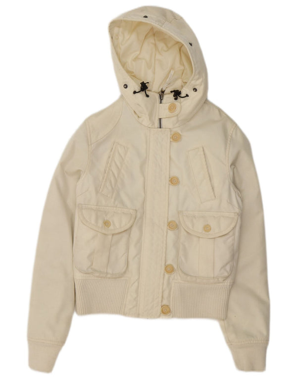 Woolrich Chaqueta Bomber Acolchada Con Capucha Para Mujer UK 14 Medium Off White Nylon