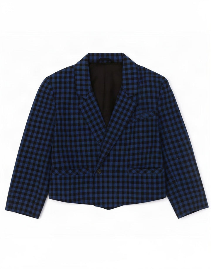 Vintage mujer 1 botón Blazer chaqueta Reino Unido 14 medio azul Gingham