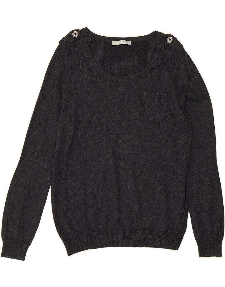 MARKS & SPENCER Womens Boat Neck Jumper Sweater UK 14 Medium  Grey Vintage Marks & Spencer and Second-Hand Marks & Spencer from Messina Hembry 