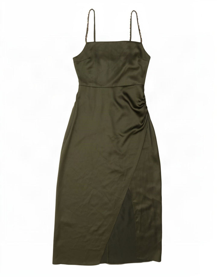 Zara Mujer Maxi Vestido Sin Mangas UK 40 Pequeño Poliéster Verde